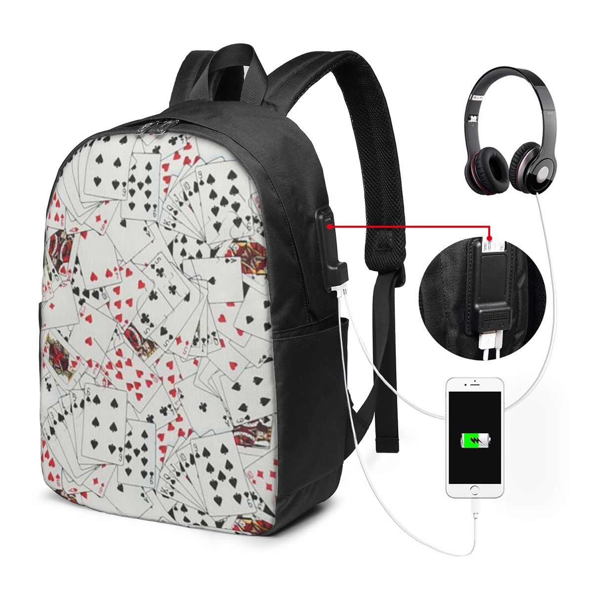 Travel Bags - Playing Cards Poker Print Backpack Travel