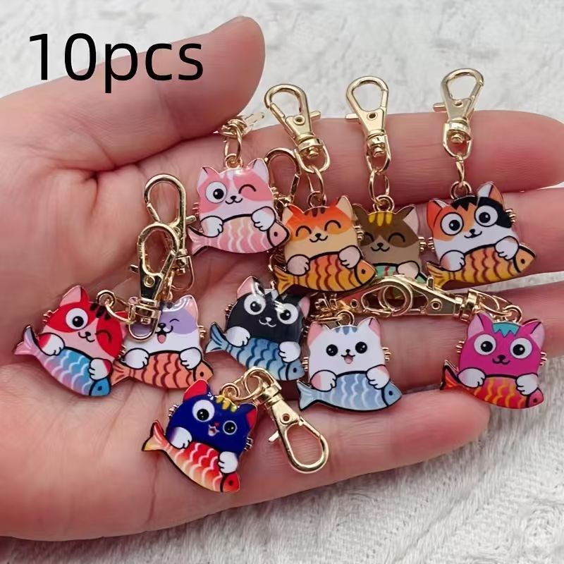 10pcs alloy printed cat keycha - Wallets review and price